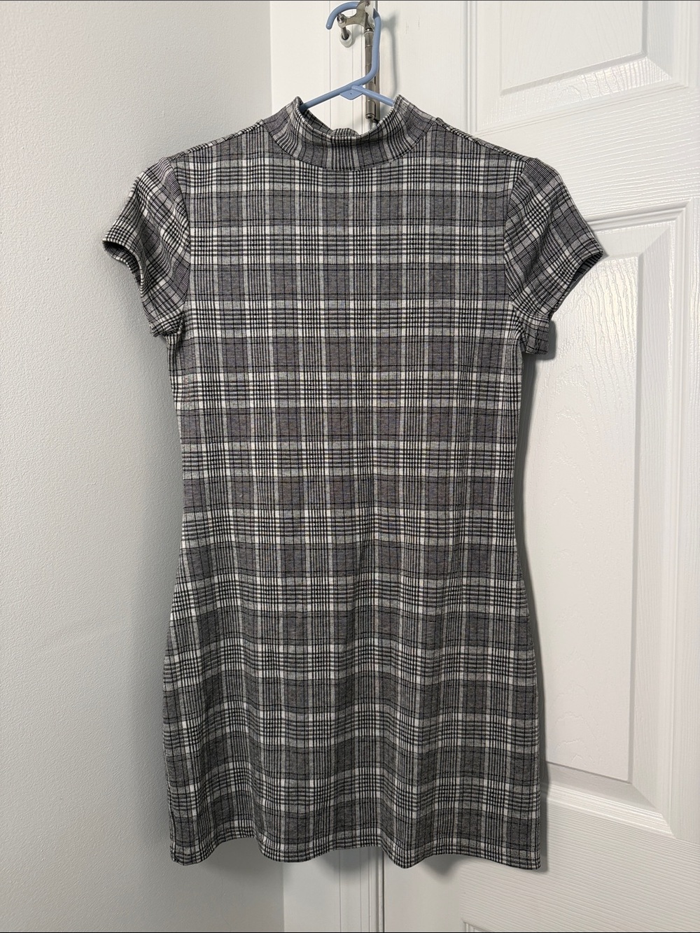 SO Gray Plaid Mock Neck Mini Dress